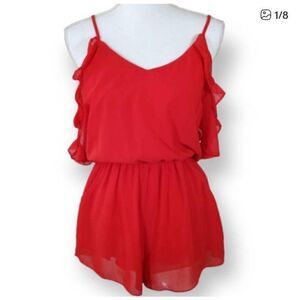 THE HANGER RED COLD SHOULDER ROMPER SZ.S EUC.